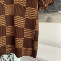 Louis Vuitton Men Damier Short-Sleeved Crewneck With LV Crystal Patch-Brown (1)