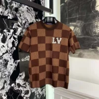 Louis Vuitton Men Damier Short-Sleeved Crewneck With LV Crystal Patch-Brown (1)