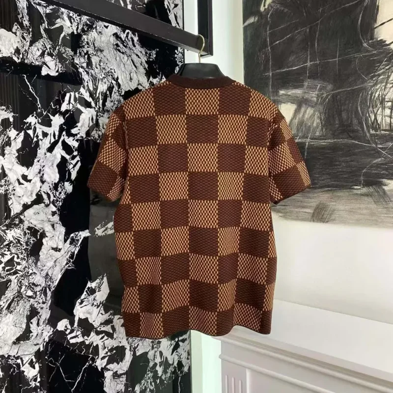 Louis Vuitton Men Damier Short-Sleeved Crewneck With LV Crystal Patch-Brown