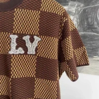 Louis Vuitton Men Damier Short-Sleeved Crewneck With LV Crystal Patch-Brown (1)