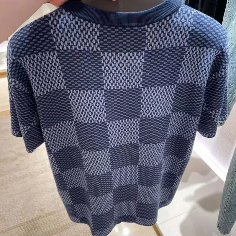 Louis Vuitton Men Damier Short-Sleeved Crewneck With LV Crystal Patch-Navy