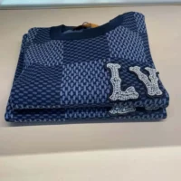 Louis Vuitton Men Damier Short-Sleeved Crewneck With LV Crystal Patch-Navy (1)