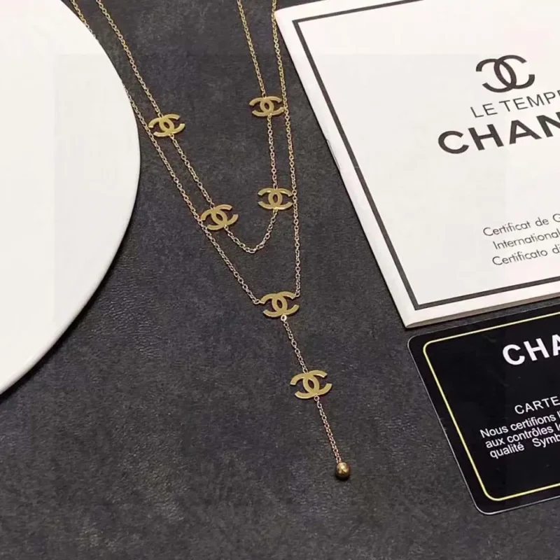 Chanel Women CC Long Necklace in Metal-Gold