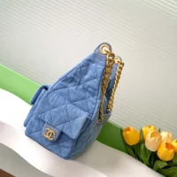 Chanel Women Large Hobo Bag Washed Denim Gold Tone Metal-Blue (1)