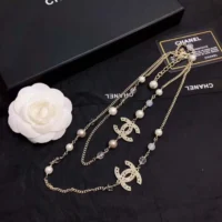 Chanel Women Long Necklace Metal Resin Glass Pearls Diamantes (2)