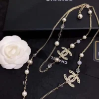 Chanel Women Long Necklace Metal Resin Glass Pearls Diamantes (2)