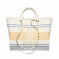 Chanel Women Shopping Bag Cotton Canvas Gold Tone Metal AS3351 (1)