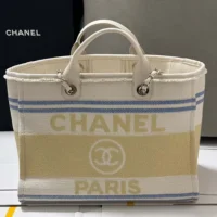 Chanel Women Shopping Bag Cotton Canvas Gold Tone Metal AS3351 (1)