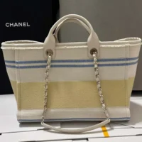 Chanel Women Shopping Bag Cotton Canvas Gold Tone Metal AS3351 (1)