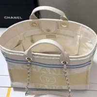 Chanel Women Shopping Bag Cotton Canvas Gold Tone Metal AS3351 (1)