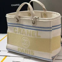 Chanel Women Shopping Bag Cotton Canvas Gold Tone Metal AS3351 (1)