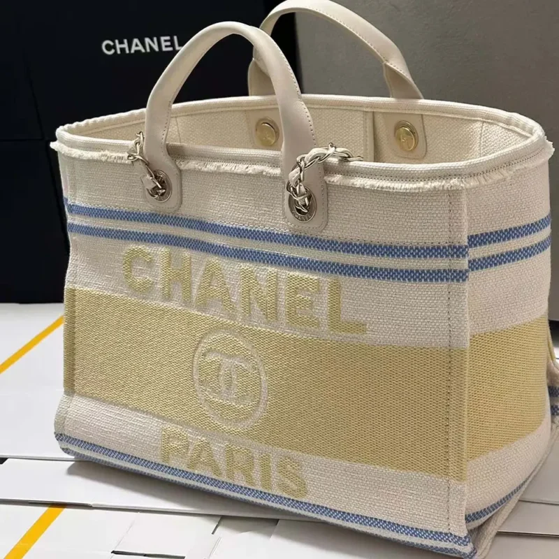 Chanel Women Shopping Bag Cotton Canvas Gold Tone Metal AS3351