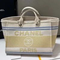 Chanel Women Shopping Bag Cotton Canvas Gold Tone Metal AS3351 (1)