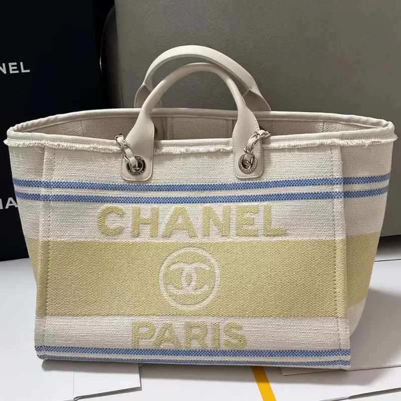 Chanel Women Shopping Bag Cotton Canvas Gold Tone Metal AS3351