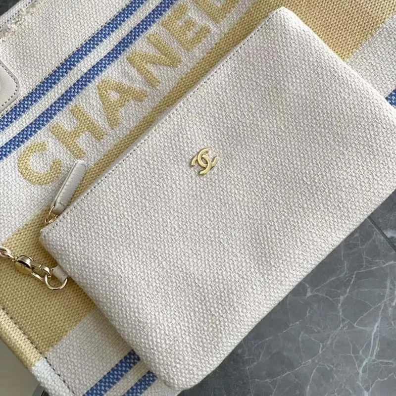 Chanel Women Shopping Bag Cotton Canvas Gold Tone Metal AS3351