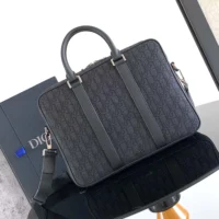 Dior Men Zipped Briefcase Black Dior Oblique Jacquard and Black Grained Calfskin (1)