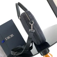 Dior Men Zipped Briefcase Black Dior Oblique Jacquard and Black Grained Calfskin (1)