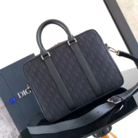 Dior Men Zipped Briefcase Black Dior Oblique Jacquard and Black Grained Calfskin (1)