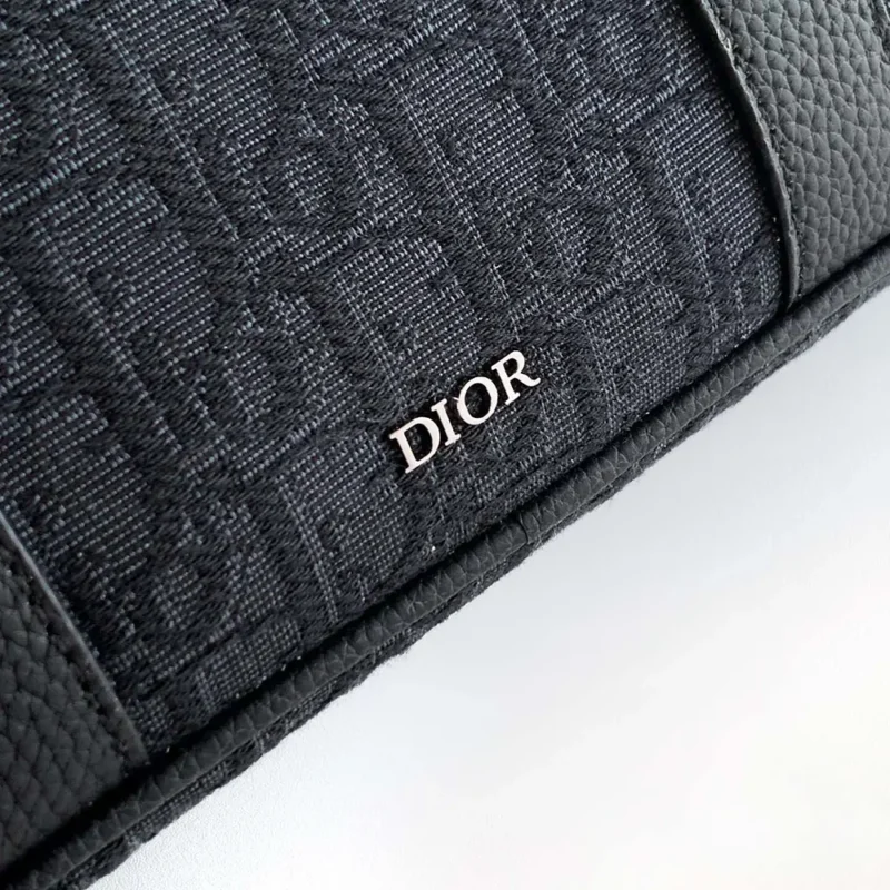 Dior Men Zipped Briefcase Black Dior Oblique Jacquard and Black Grained Calfskin