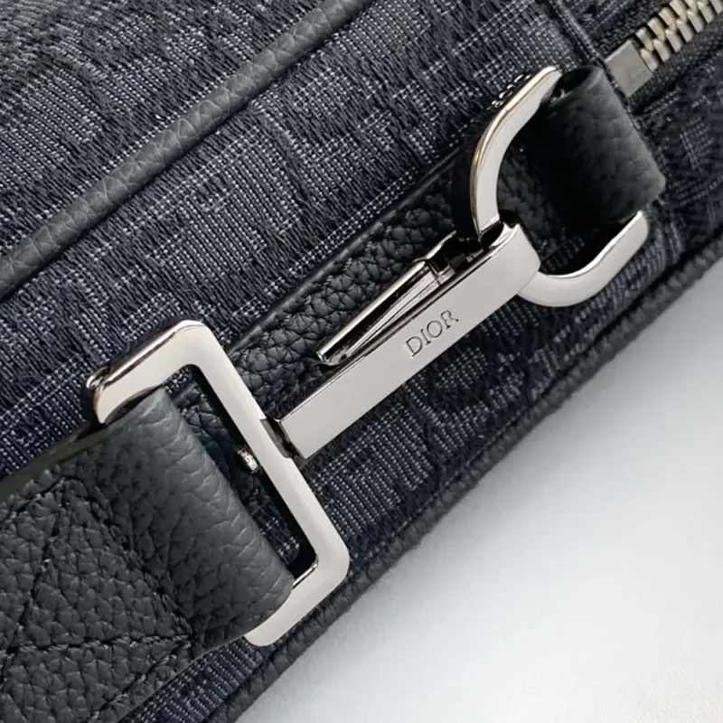 Dior Men Zipped Briefcase Black Dior Oblique Jacquard and Black Grained Calfskin