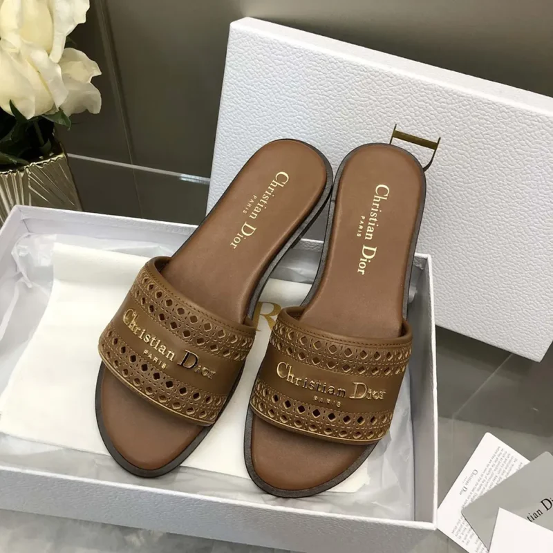 Dior Women Camel Calfskin with Openwork Microcannage Motif