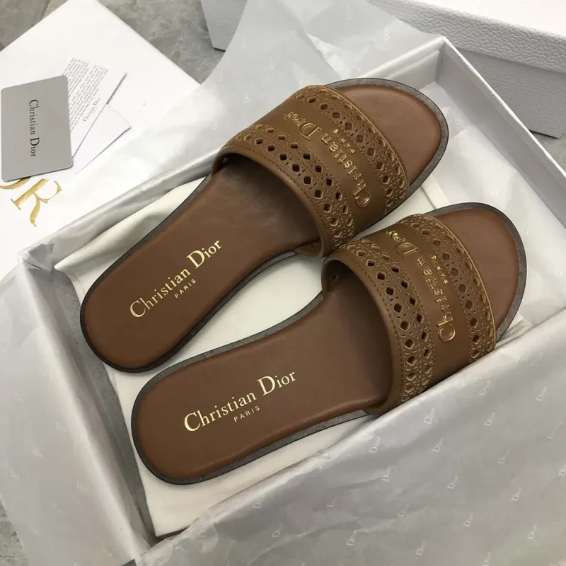 Dior Women Camel Calfskin with Openwork Microcannage Motif