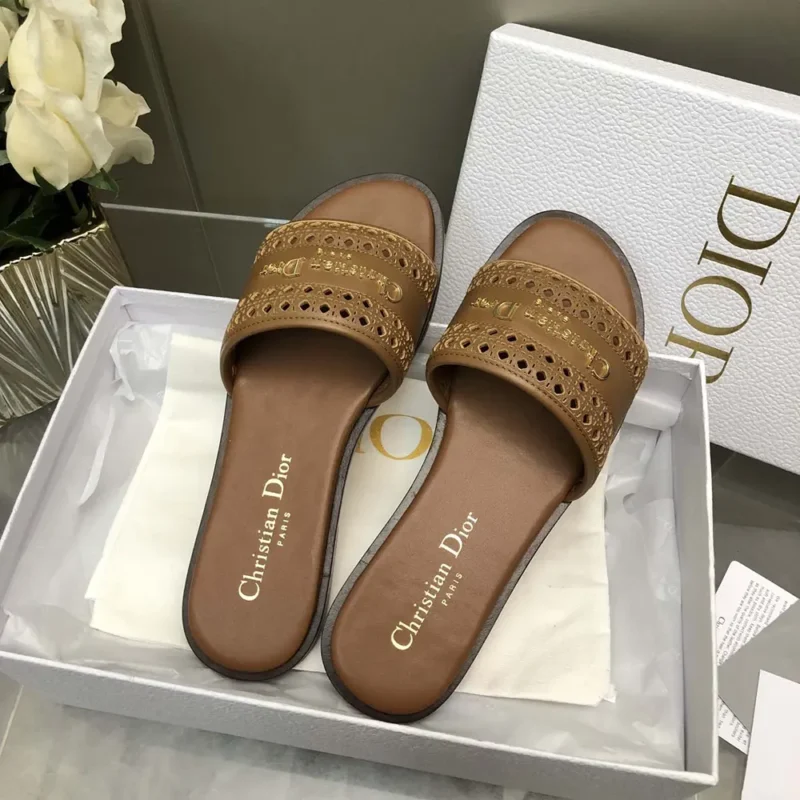 Dior Women Camel Calfskin with Openwork Microcannage Motif