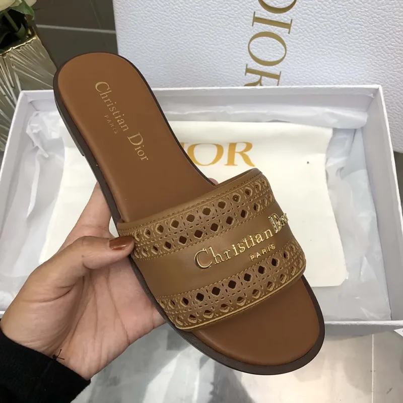 Dior Women Camel Calfskin with Openwork Microcannage Motif