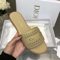 Dior Women D-Lane Slide Beige Calfskin with Openwork Microcannage Motif (1)