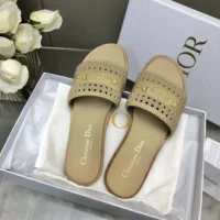 Dior Women D-Lane Slide Beige Calfskin with Openwork Microcannage Motif (1)