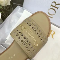 Dior Women D-Lane Slide Beige Calfskin with Openwork Microcannage Motif (1)