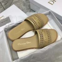 Dior Women D-Lane Slide Beige Calfskin with Openwork Microcannage Motif (1)