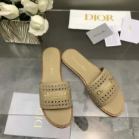 Dior Women D-Lane Slide Beige Calfskin with Openwork Microcannage Motif (1)