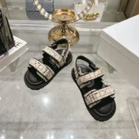 Dior Women Dioract Sandal Beige and Black Cannage Tweed (1)