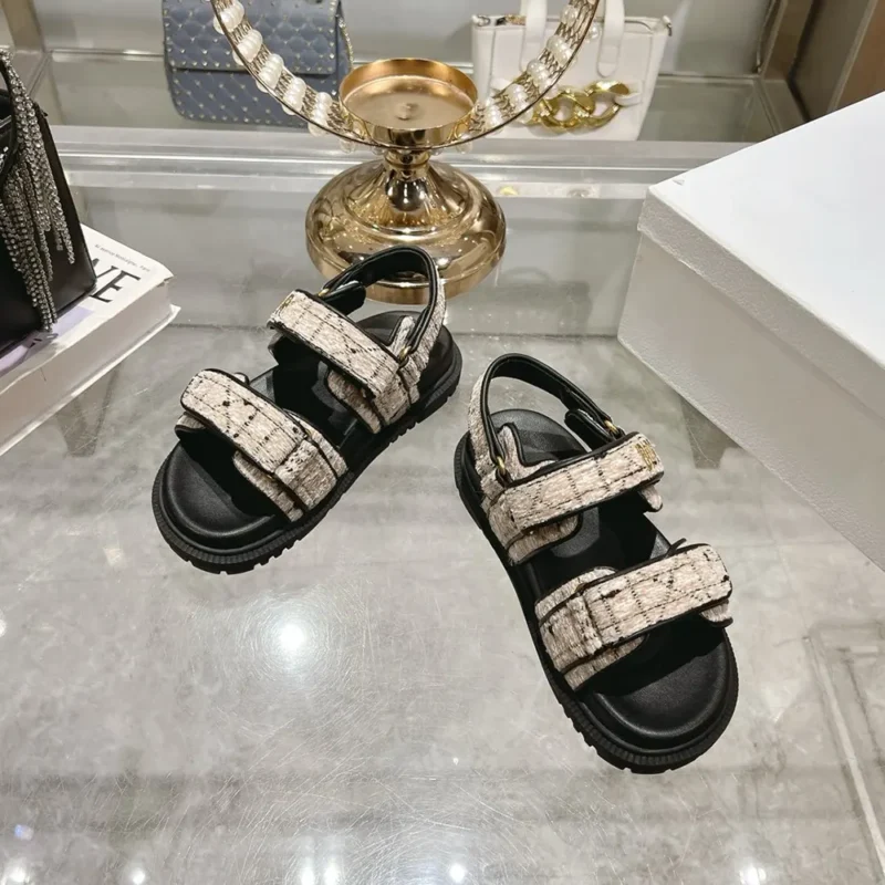 Dior Women Dioract Sandal Beige and Black Cannage Tweed