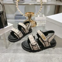 Dior Women Dioract Sandal Beige and Black Cannage Tweed (1)