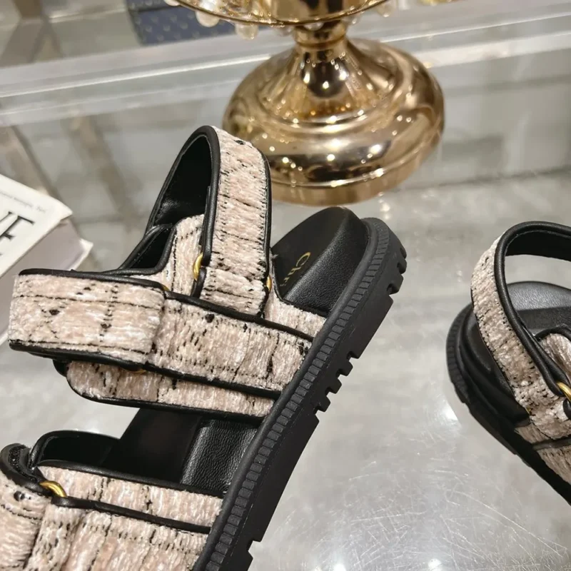 Dior Women Dioract Sandal Beige and Black Cannage Tweed