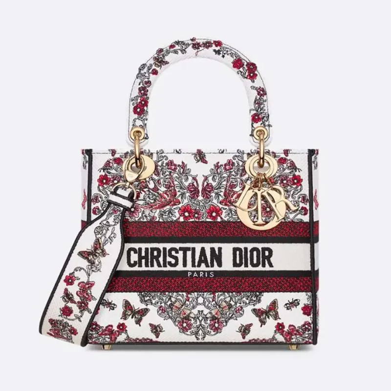 Dior Women Dioramour Medium Lady D-Lite Bag White Embroidery M0565OEEI