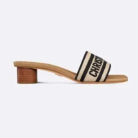 Dior Women Dway Heeled Slide Natural Raffia and Black Embroidered Cotton (1)