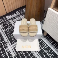 Dior Women Dway Slide Beige Calfskin and Embroidered Cotton (1)