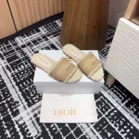 Dior Women Dway Slide Beige Calfskin and Embroidered Cotton (1)