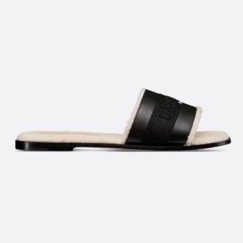 Dior Women Dway Slide Black Calfskin and Embroidered Cotton