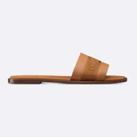 Dior Women Dway Slide Camel Calfskin and Embroidered Cotton (1)