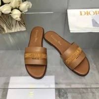 Dior Women Dway Slide Camel Calfskin and Embroidered Cotton (1)