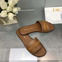 Dior Women Dway Slide Camel Calfskin and Embroidered Cotton (1)