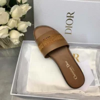 Dior Women Dway Slide Camel Calfskin and Embroidered Cotton (1)