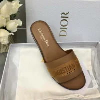 Dior Women Dway Slide Camel Calfskin and Embroidered Cotton (1)