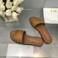 Dior Women Dway Slide Camel Calfskin and Embroidered Cotton (1)