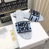 Dior Women Dway Slide Embroidered Cotton and Pale Blue Miss Dior Allover Motif (1)