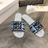 Dior Women Dway Slide Embroidered Cotton and Pale Blue Miss Dior Allover Motif (1)